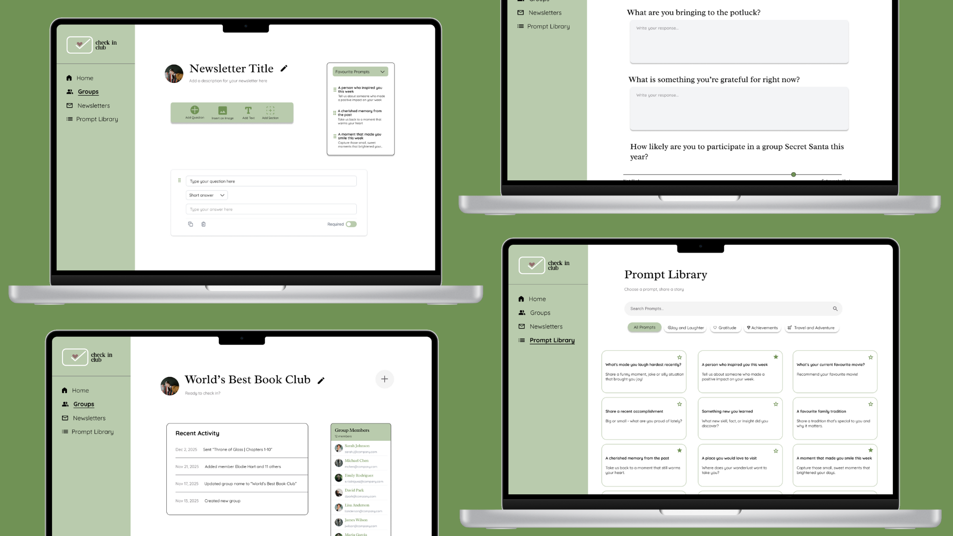Screenshots of the finalized version of the website