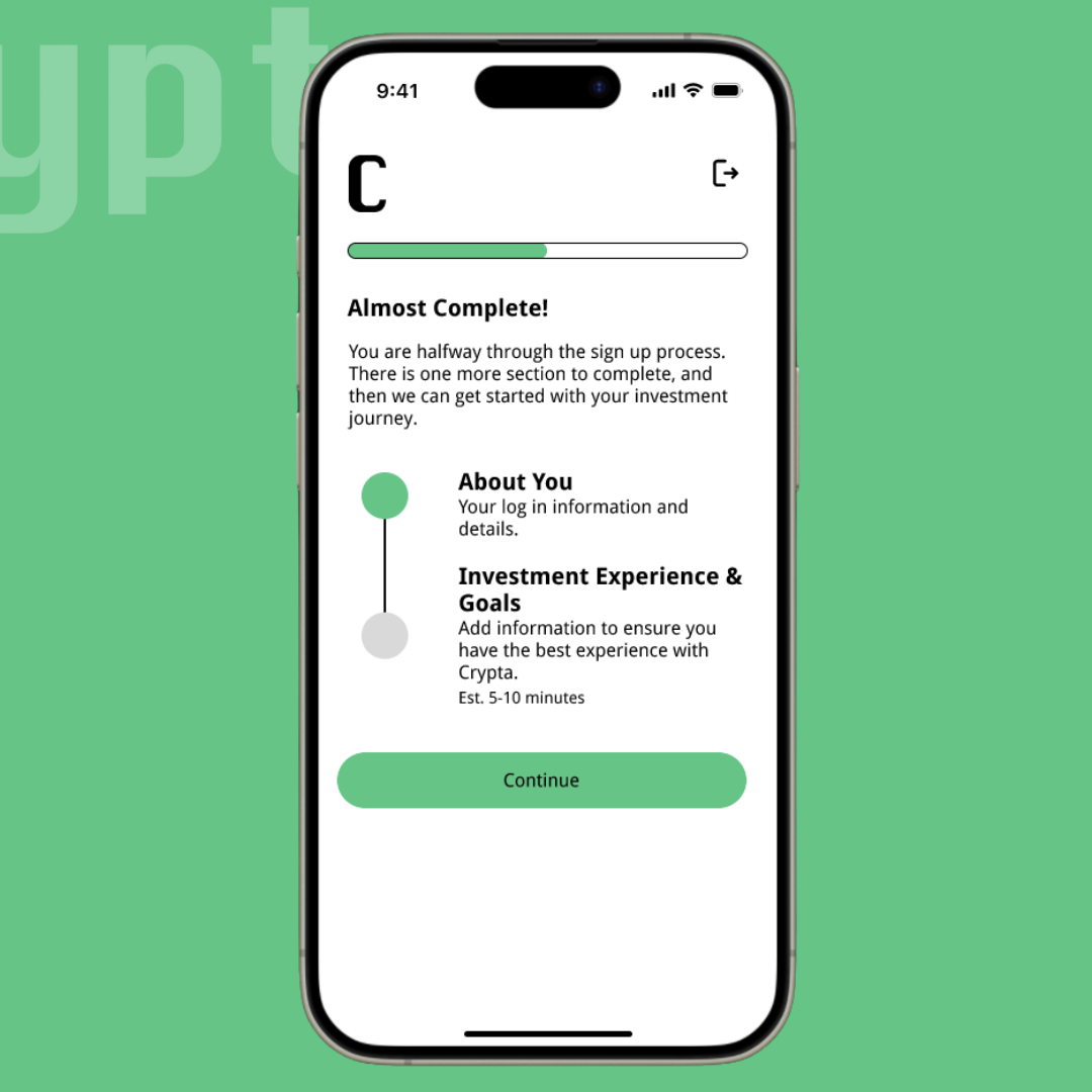 Crypta solution highlighting the halfway point step in the process